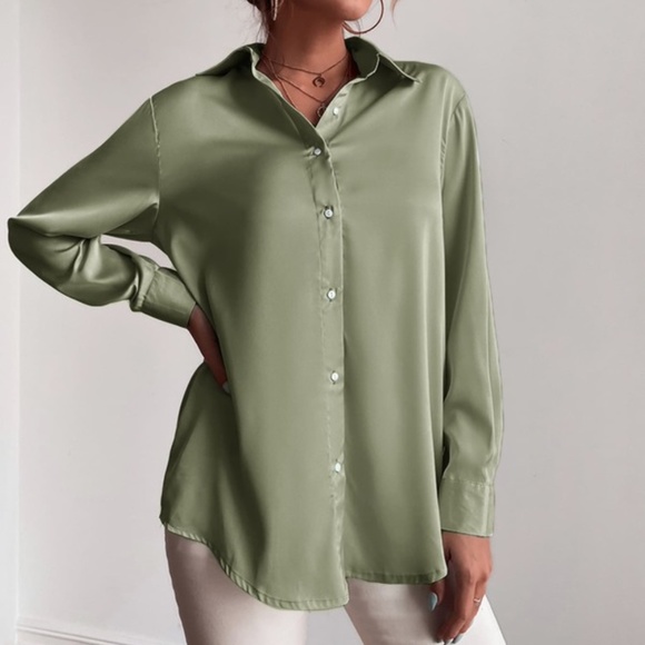 Luxe Satin button up Boyfriend shirt Blouse - Picture 11 of 16